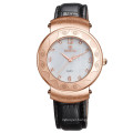 SKONE 9352 luxury ladies genuine leather strap ip gold watch